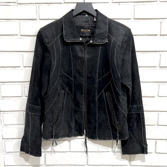 i.e. Relaxed Moto Suede Leather Zip-Up Jacket Distressed Black M (Macy's) - Picture 10 of 10